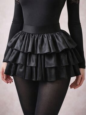 Balera Black Ruffle Tutu Skirt S/M Elastic Waist Layered Dance Festival Goth Bal